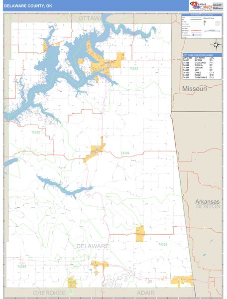 Delaware County, Oklahoma Zip Code Wall Map | Maps.com.com