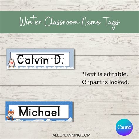 Winter Classroom Name Tags Canva Editable Winter Classroom - Etsy