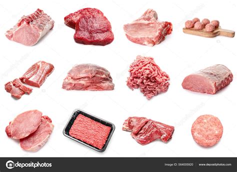 Set Different Raw Meat Isolated White — Stock Photo © serezniy #564005920