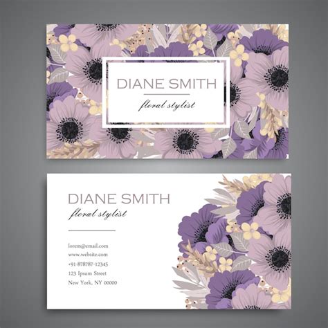 Free Vector | Floral business cards purple flowers