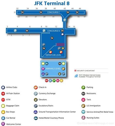 JFK Airport Terminal 8 Map - Ontheworldmap.com