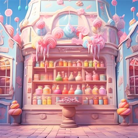 Premium AI Image | Cartoon illustration of a candy shop with donuts and other sweets generative