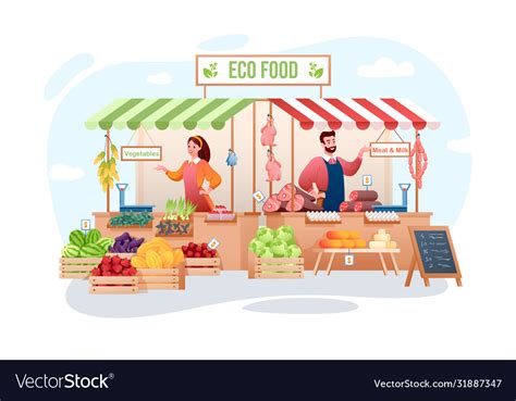 Farm market cartoon flat Royalty Free Vector Image