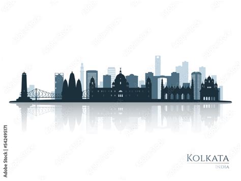 Kolkata skyline silhouette with reflection. Landscape Kolkata, India ...