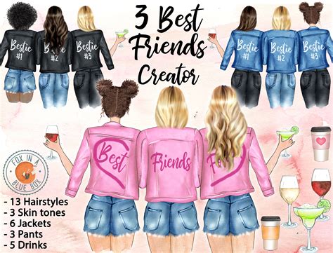 3 GIRLS Best Friends Clipart Best Friends Jackets BFF Clipart - Etsy ...