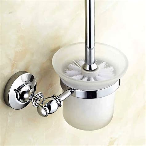 Chrome Finish Bathroom Brush Holder Wall Mount Solid Brass Toilet Brush Holder With Screws And ...