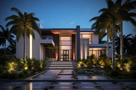 Premium AI Image | Part of a modern house with palm trees