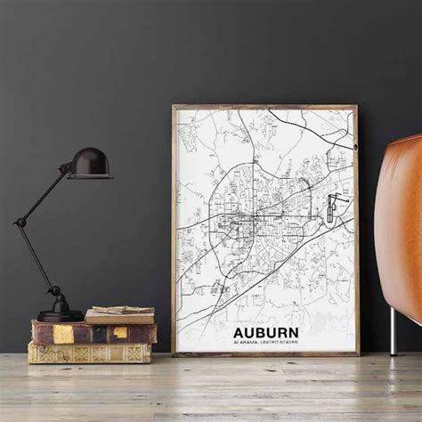 AUBURN Alabama AL US map poster black white Hometown City | Etsy