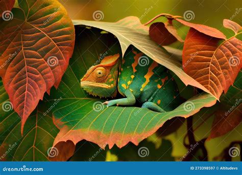 Chameleon Hiding in Leaf, Blending in with Its Natural Habitat Stock ...