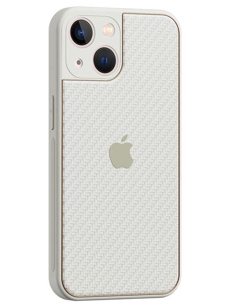 White Carbon Leather Chrome Case for iPhone 13 Mini