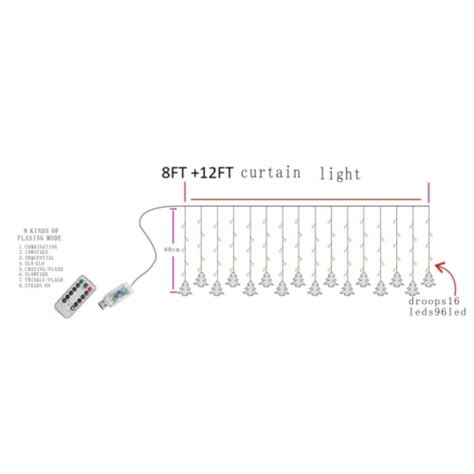 Christmas tree Lights, 20FT 96LED Lights with Remote Control 8 Modes Christmas Lights, 1 Piece - QFC