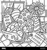 Happy Easter Egg Basket Coloring Page For Kids Stock Vector Image & Art  sketch template