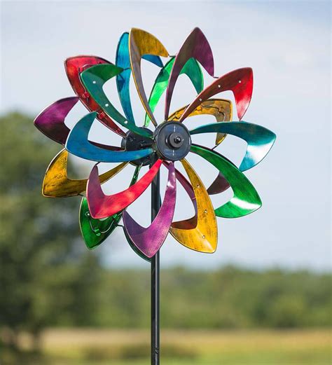 Solar Lighted LED Flower Metal Wind Spinner with Bi-Direction Rotors - Copper | PlowHearth ...