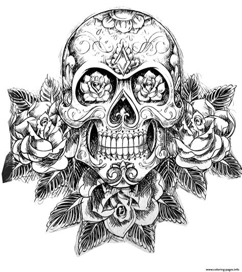 Sugar Skull Tatoo Hard Adult Difficult Coloring page Printable