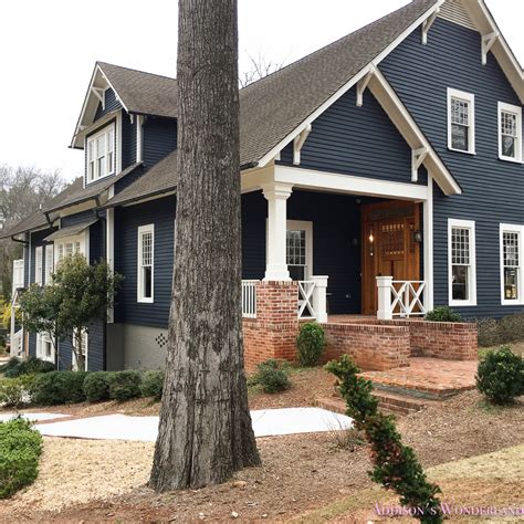 exterior-craftsman-home-house-dark-blue-gray-paint-color-restoration-historic-white-trim-stained ...