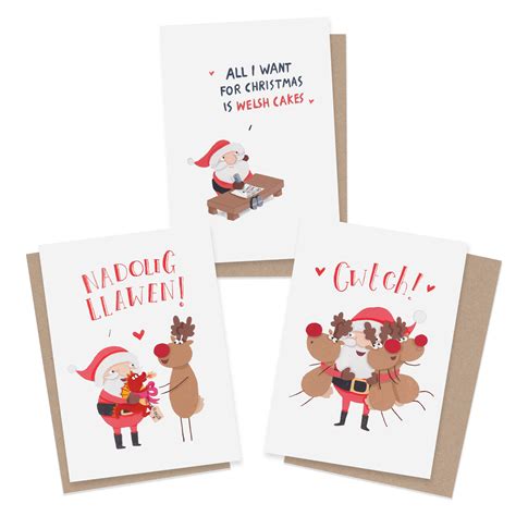 Welsh Christmas Card Bundle (3 or 6 pack) - Greetings from Sarah