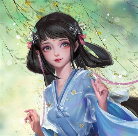 3840x2160px, 4K Free download | Fantasy girl, yanmin ji, blue, kimono ...