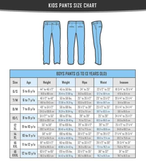 Kids Pants Size Charts - VerbNow