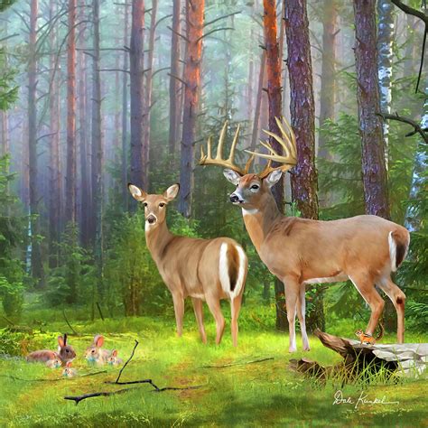 Whitetail Deer Art Squares - Wildlife In the Forest Painting by Dale ...