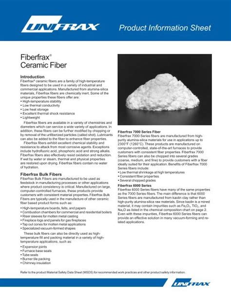 Product Information Sheet FiberfraxÂ® Ceramic Fiber - Directories