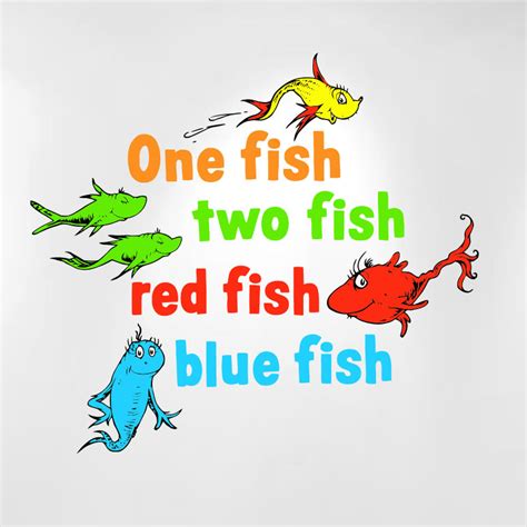 One Fish Two Fish Red Fish Blue Fish Dr Seuss Kids Wall Decal Peel And Stick Quote #3001 ...