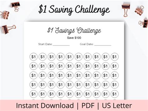 1 Dollar Savings Challenge One Dollar Savings Challenge - Etsy