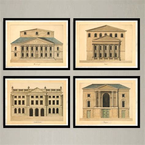 Architectural Prints 4 Set, Architecture Drawing, Theater Architecture ...