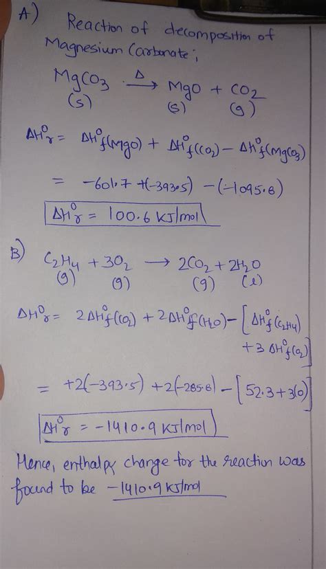 Enthalpy Calculation Worksheet