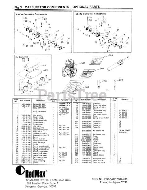 RedMax EB 440 - RedMax Backpack Blower (1990-07) 006 - CARBURETOR/OPTIONAL PARTS Parts Lookup ...