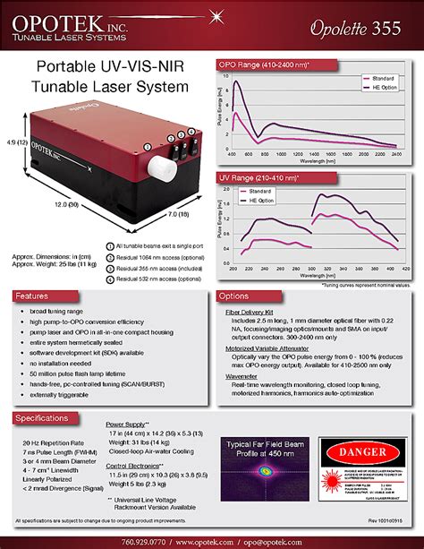 210nm-410nm, 1mJ Nanosecond Laser from Opotek