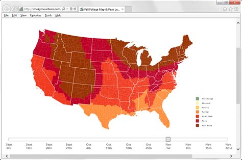 Fall Foliage Map, showing progression of leaf color change. Move the slider to choose a date and ...