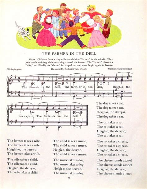 Items similar to Nursery Rhyme Print - The Farmer in the Dell - 1945 First Edition Book Plate ...