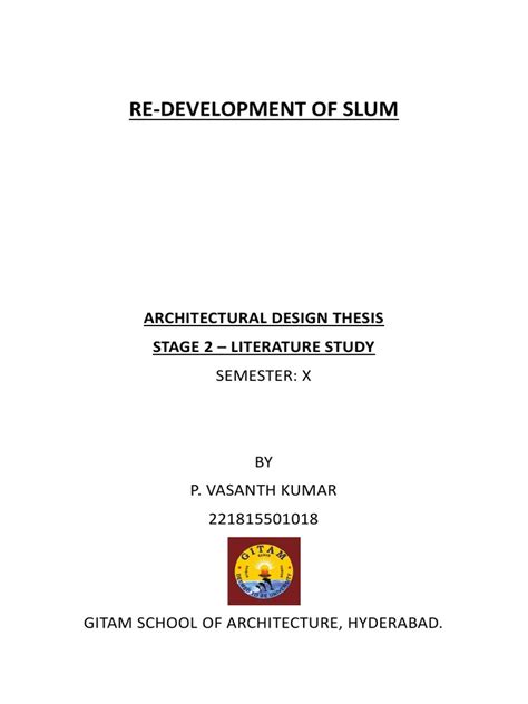 Redevelopment of Slum LITERATURE STUDY A4 | PDF | Slum | Buildings And Structures