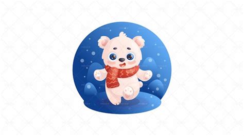 Happy Polar Bear In Scarf - Graphics | Motion Array