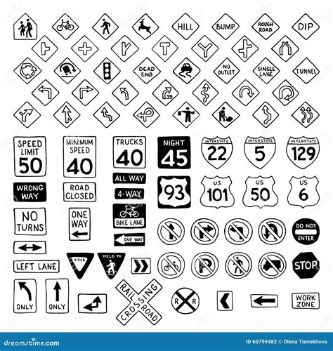 Vector Set of Doodles Road Signs. Stock Vector - Illustration of hill ...