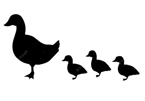 Premium Vector | Duck and baby ducklings silhouettes