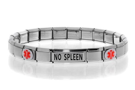 Dolceoro - Modular Charm Medical Alert ID Bracelet Jewelry - "NO SPLEEN ...