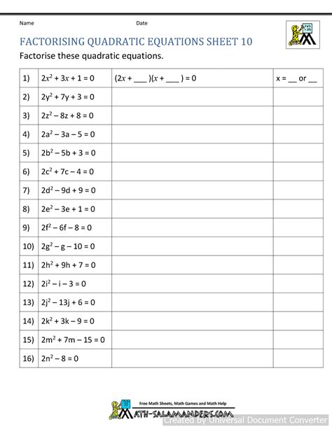 Factoring Quadratic Equations