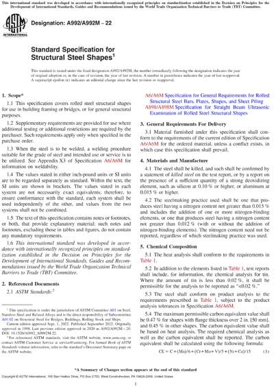 ASTM A992/A992M-22 - Standard Specification for Structural Steel Shapes