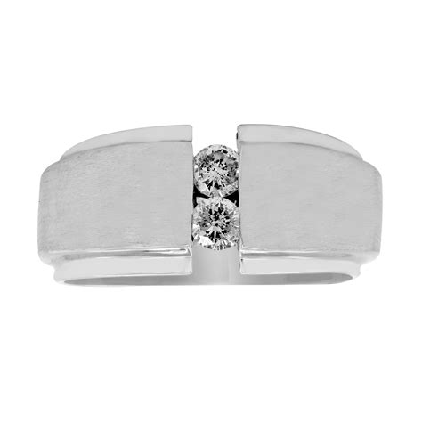 14K Brushed Matte and High Polished Finish White Gold and Diamond Mens Band Ring For Sale at 1stDibs