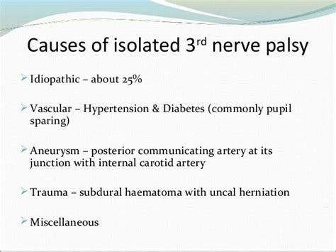 "Isolated" 3rd Nerve palsy ... Causes ... ( Note : DM & HTN ) | Nerve ...