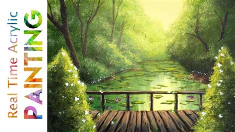 Painting a Sunlight Pond Landscape with Acrylics! - YouTube | Pond ...