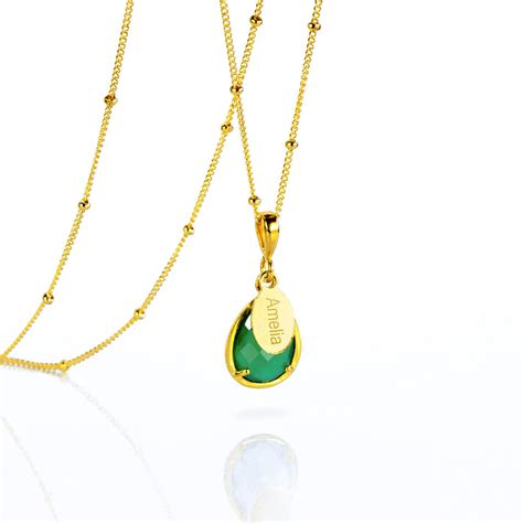 May Birthstone & Name Necklace : Green Onyx - Danique Jewelry