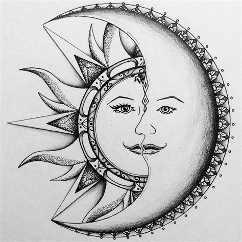 a drawing of the face of a sun and moon