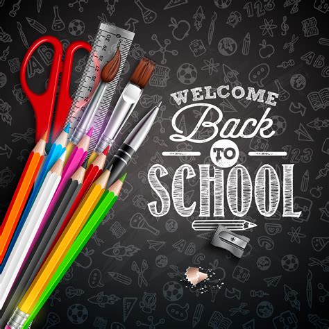 Back to school design with School items on black chalkboard background 345718 Vector Art at Vecteezy