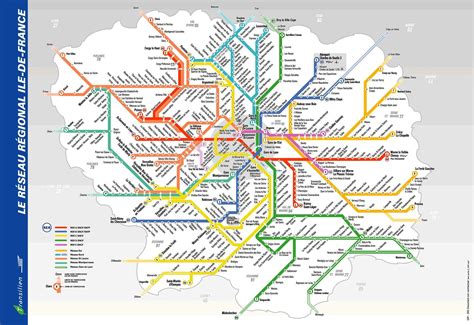 Public transportation in Paris France map - Map of Paris transportation system (Île-de-France ...