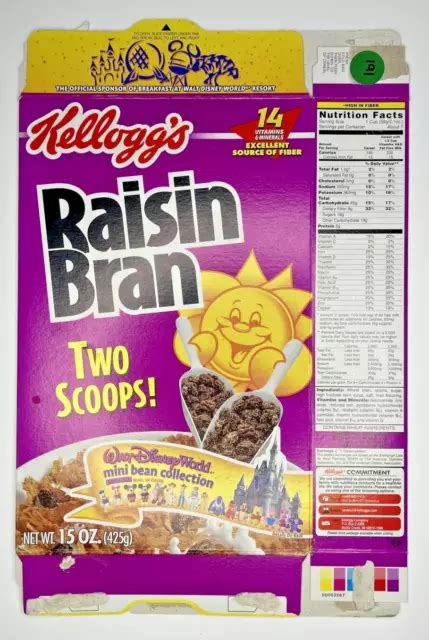 2001 EMPTY KELLOGG'S Raisin Bran Disney 15OZ Cereal Box SKU U198/191 $18.99 - PicClick