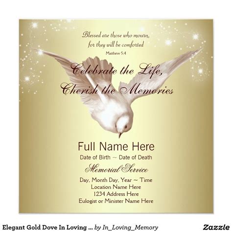 Elegant Gold Dove In Loving Memory Memorial Invitation | Zazzle | In loving memory, Memorial ...