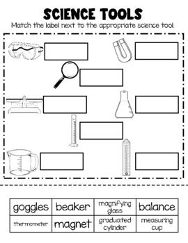 Science Tools Matching Handout - Print and Go by Kirby's Kindergarten