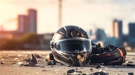 Premium AI Image | A safety helmet motorbike crash by accident